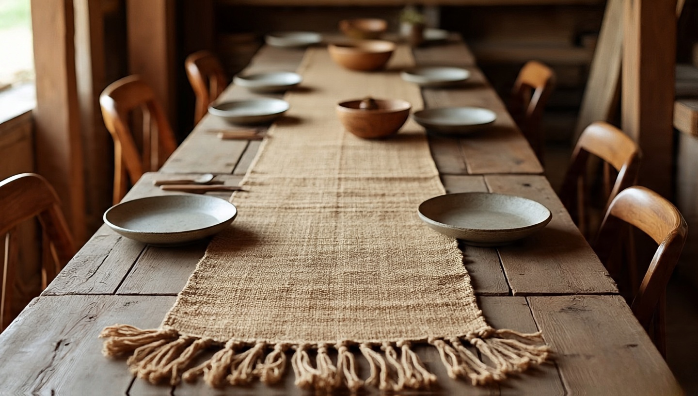 Southwestern textile used as dining table runner