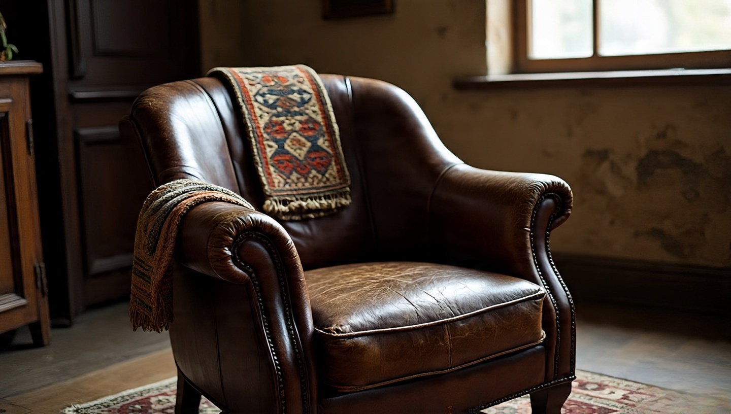 Southwestern rug draped over armchair