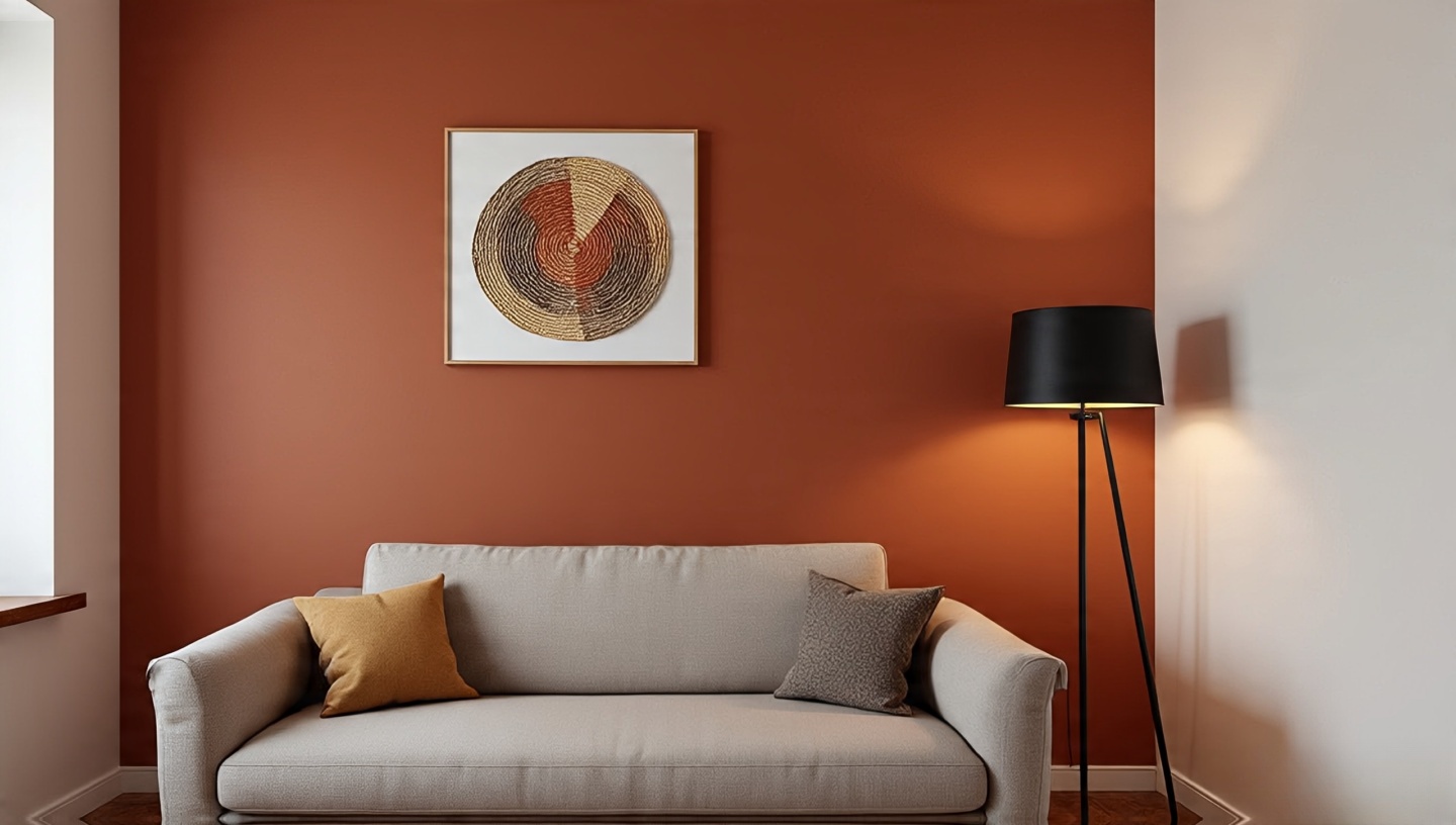 Desert color accent wall in terracotta with neutral other walls creating bold Southwestern statement