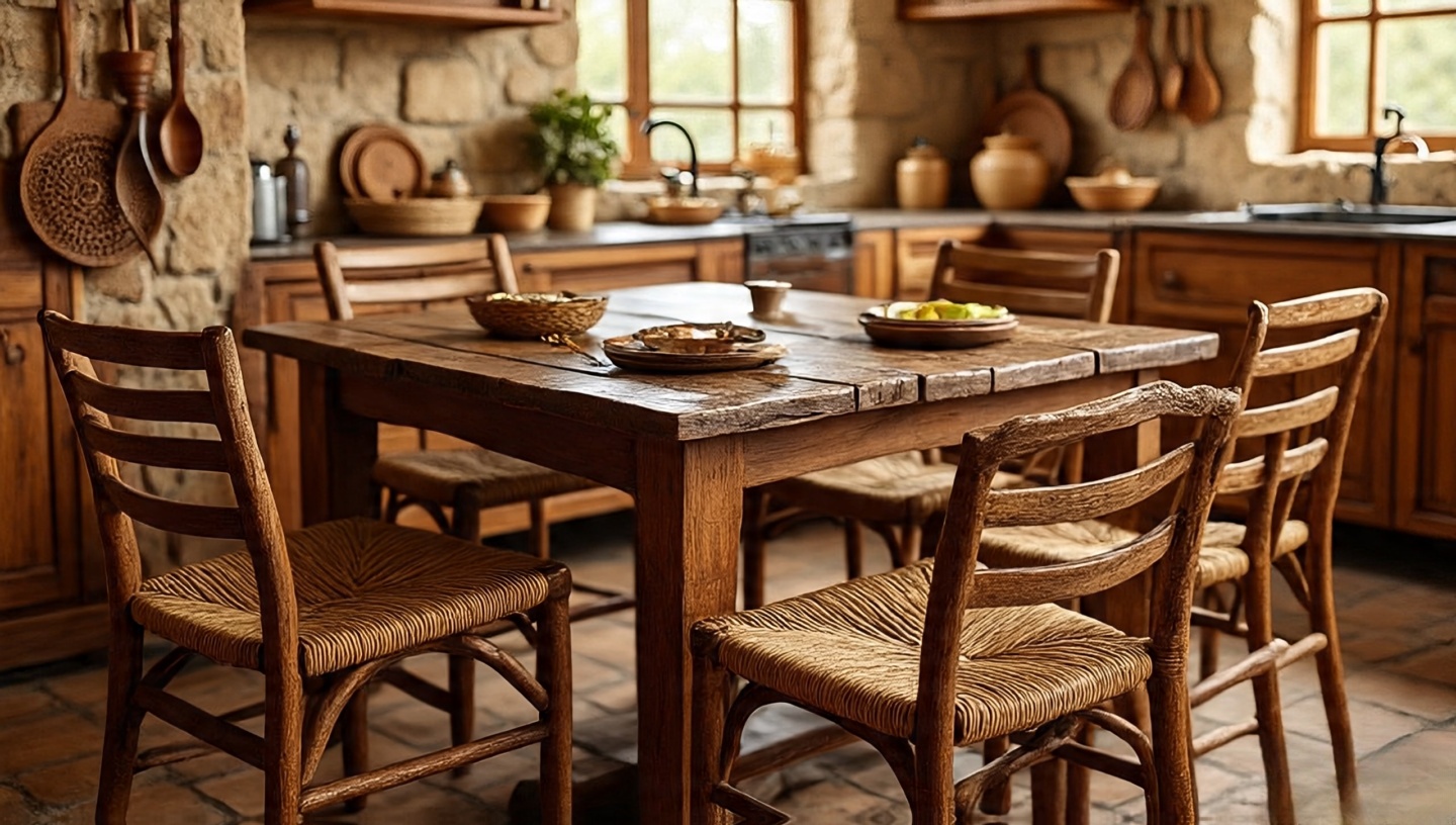 Dining chairs with woven natural fiber seats