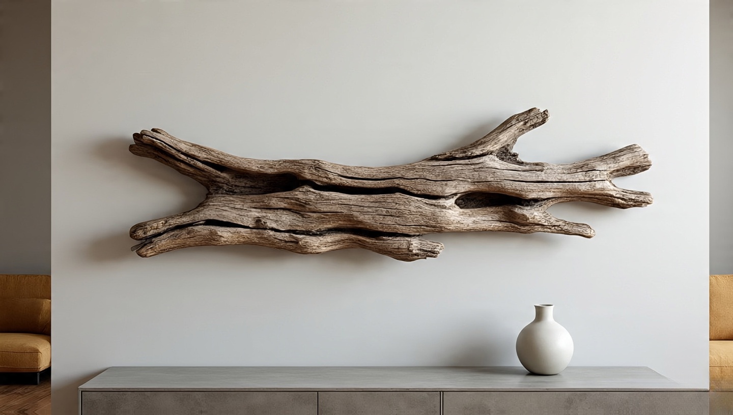 Sculptural weathered desertwood accent piece as a side table base in a Southwestern room