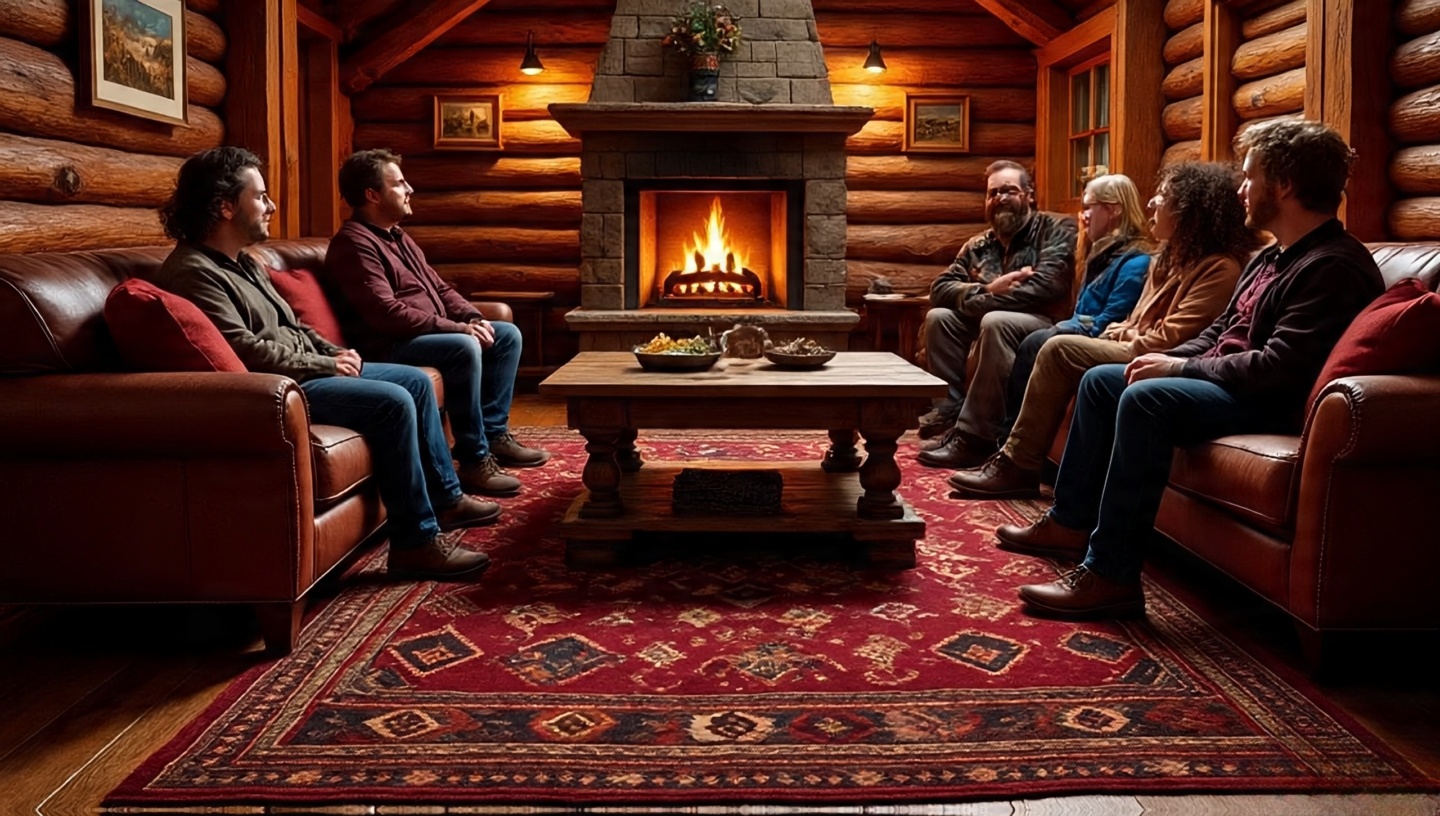 Cozy living room with warm red Southwestern rug