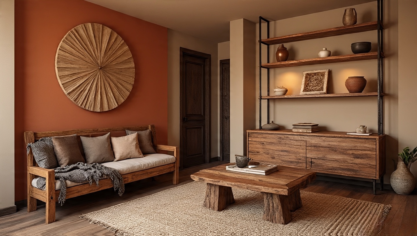 Balanced rustic modern Southwestern room with earthy textures and clean lines creating timeless design