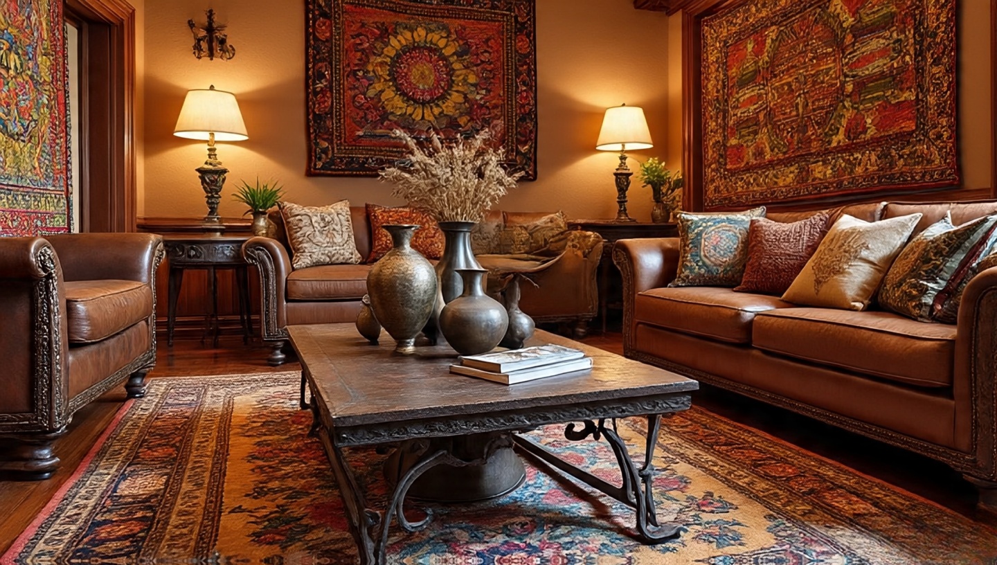 Iron and bronze metal finishes mixed on lighting and decor pieces