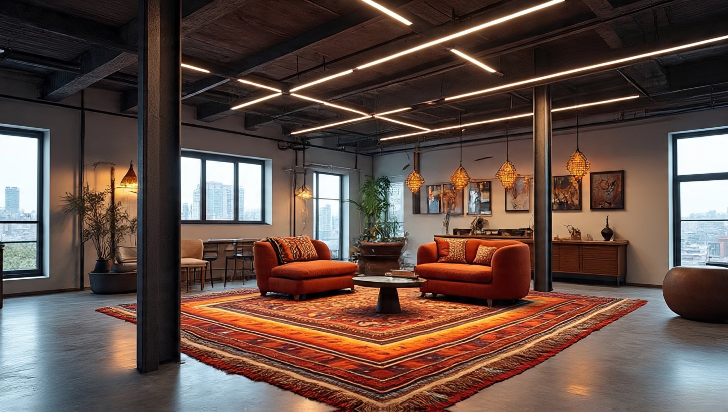 Metal accents with warm Southwestern rug