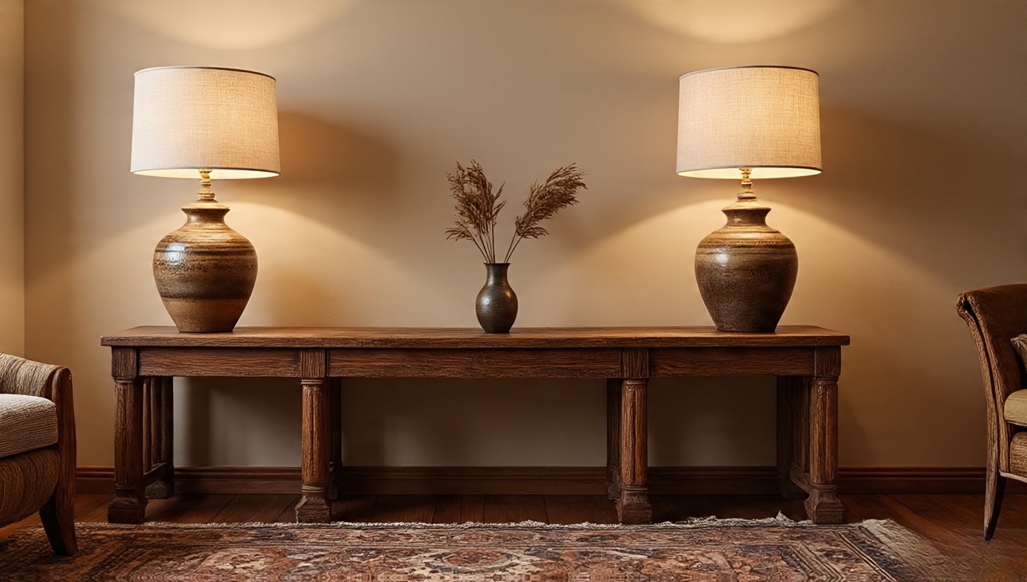 Table lamp with terracotta pottery base and linen shade
