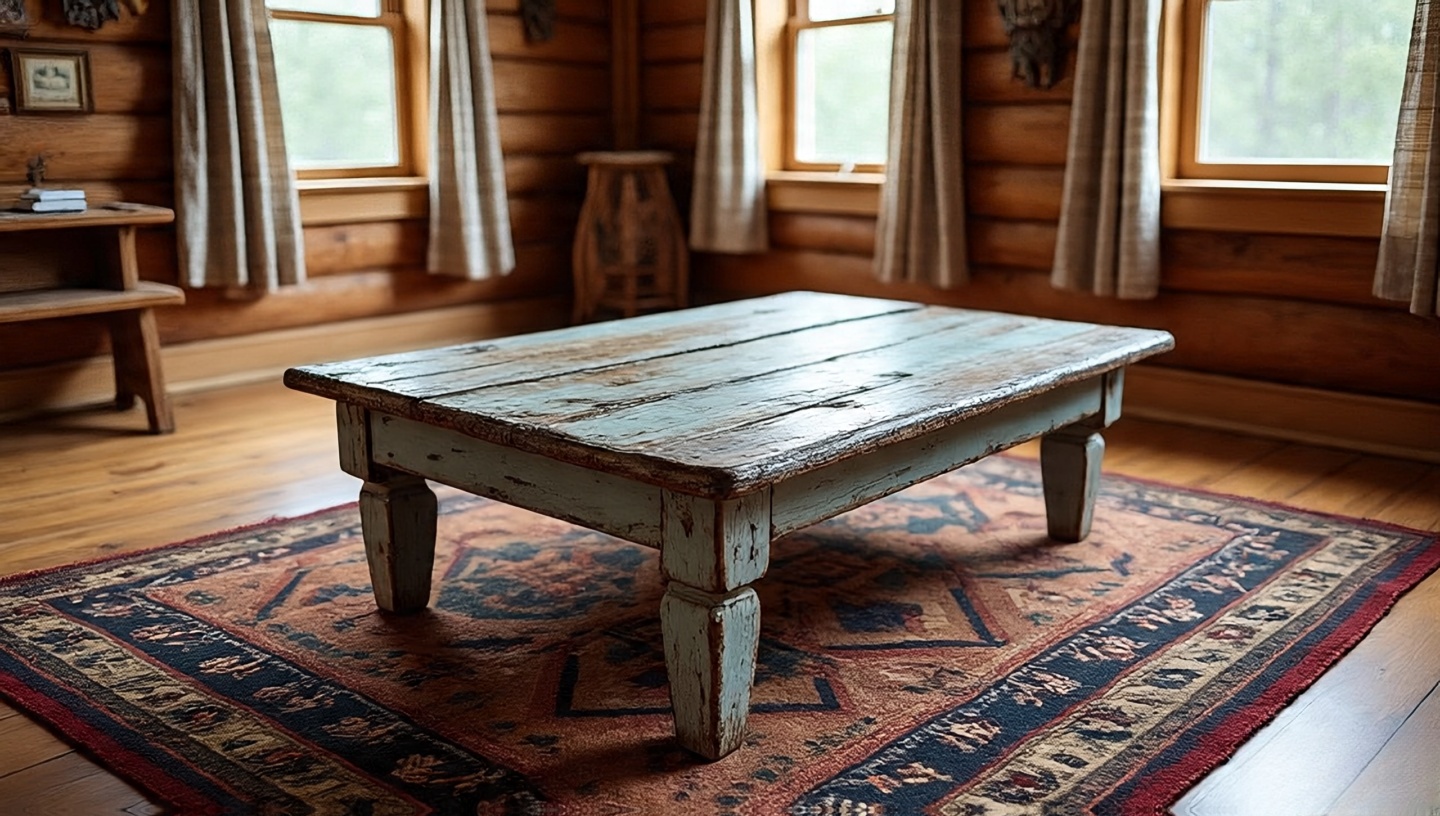 Distressed furniture with Southwestern rug
