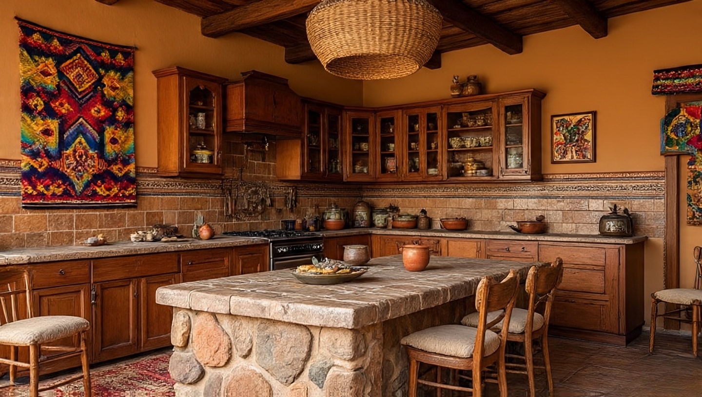 Handmade souvenirs displayed in a Southwestern kitchen