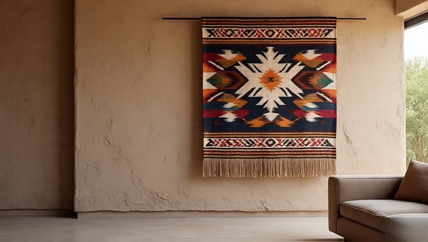 Texture-rich walls with Southwestern rug