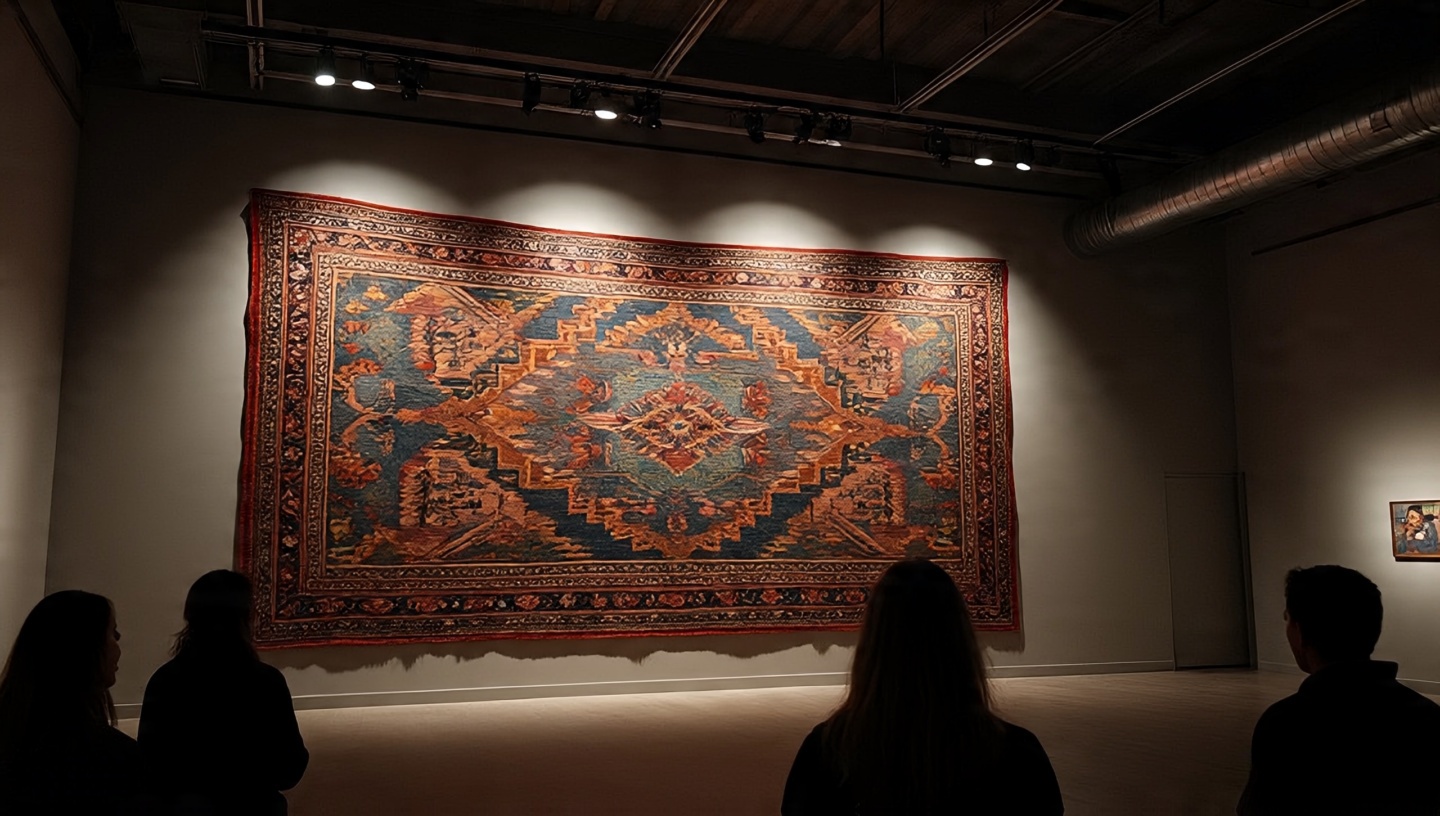 Southwestern rug hung as wall art