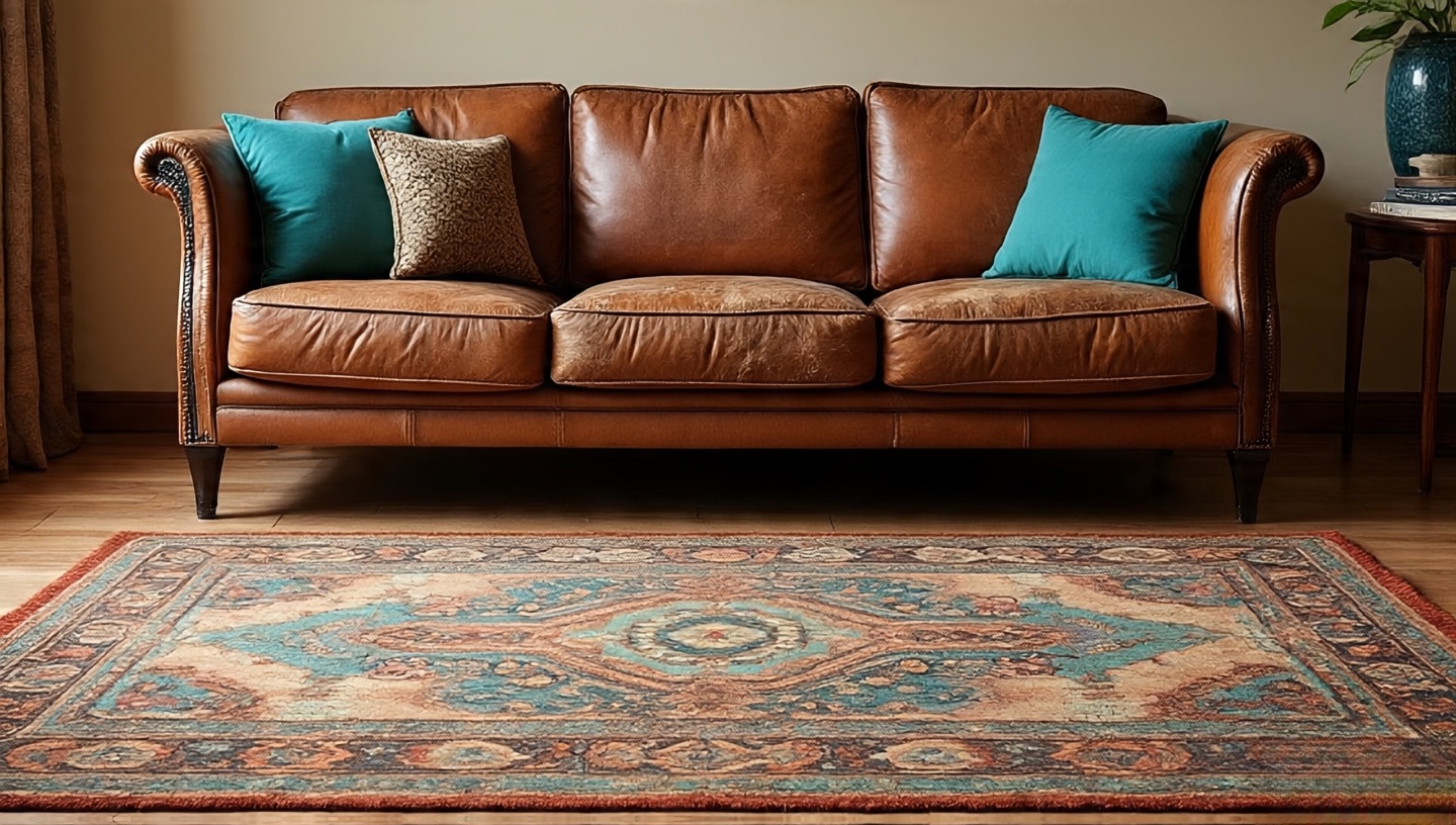 Terracotta Southwestern rug with turquoise accents