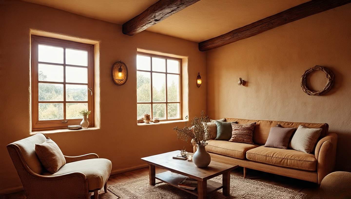 Textured adobe style walls in warm beige tone characteristic of Southwestern interior design