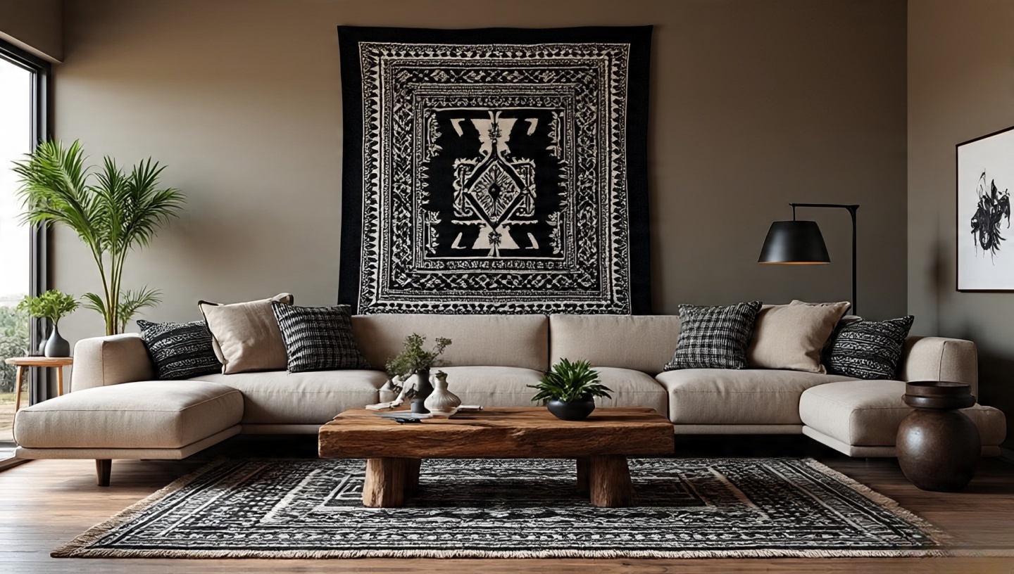 Black and white Southwestern rug for modern rustic interior