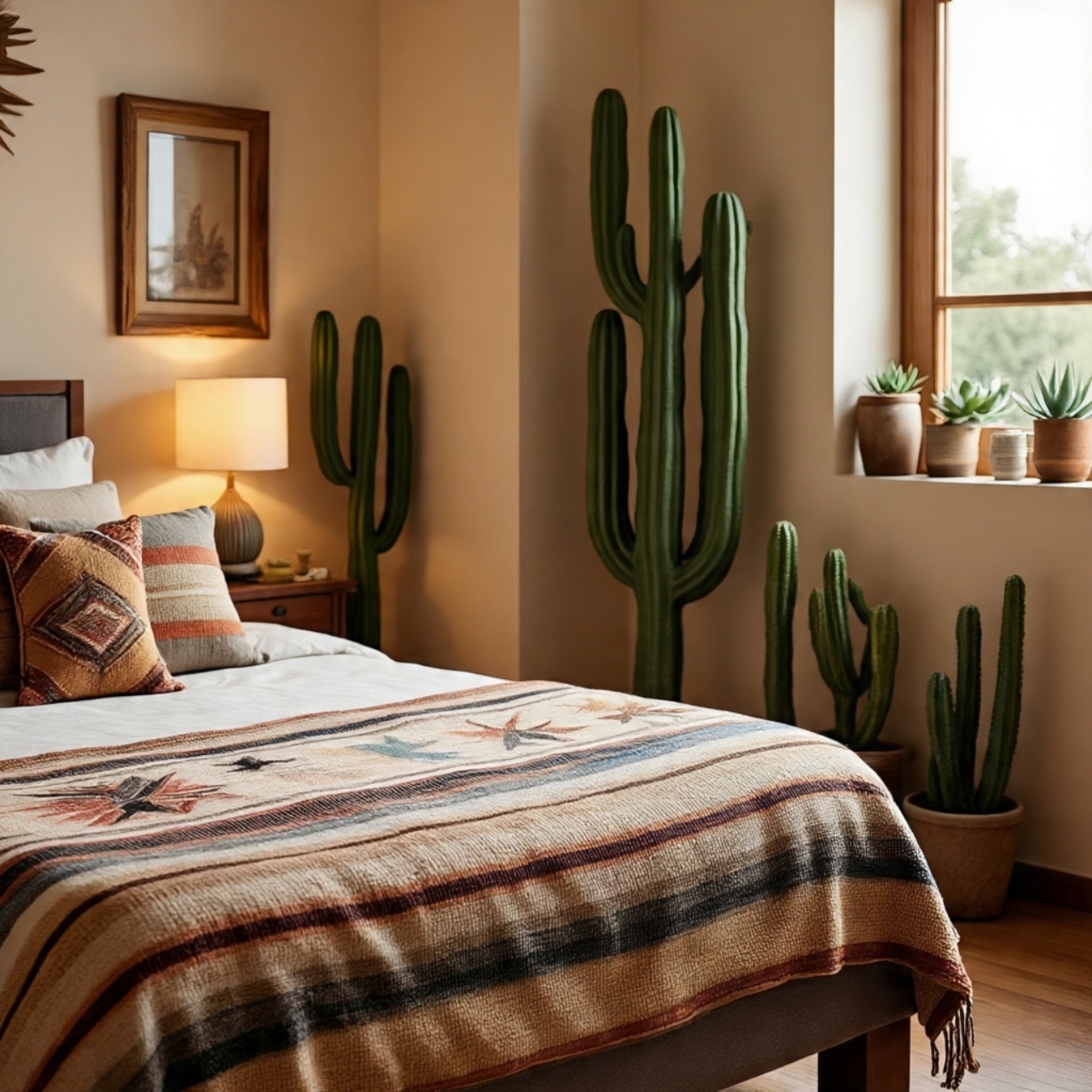 Cactus and succulent plants in Southwestern style bedroom