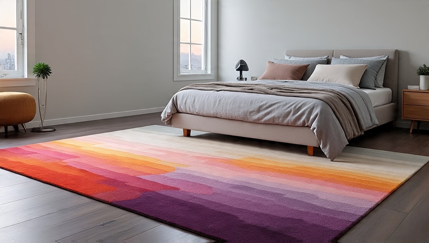 Desert sunset color blend Southwestern rug for bedroom