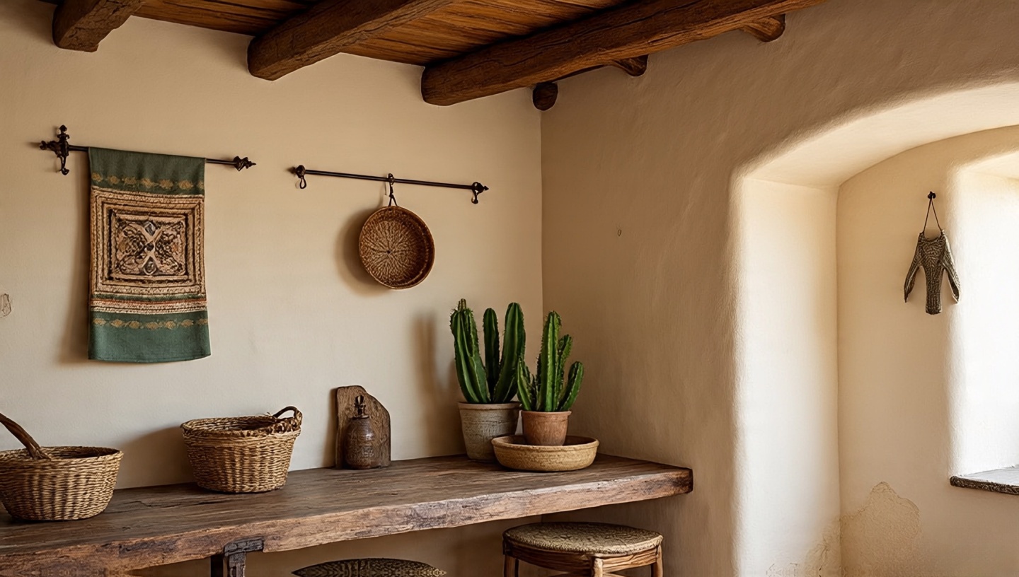 Smooth adobe plaster walls in a neutral desert palette