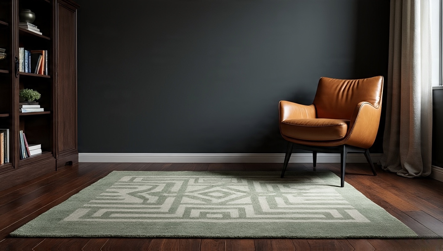 Sage green Southwestern rug for calm interior spaces