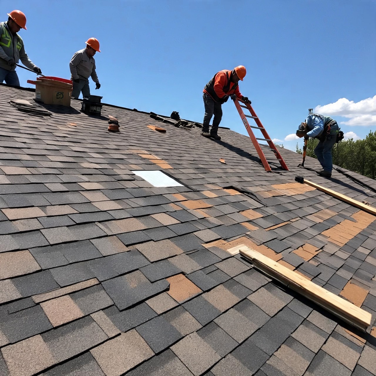 Proper roof installation example with asphalt shingles and flashing details