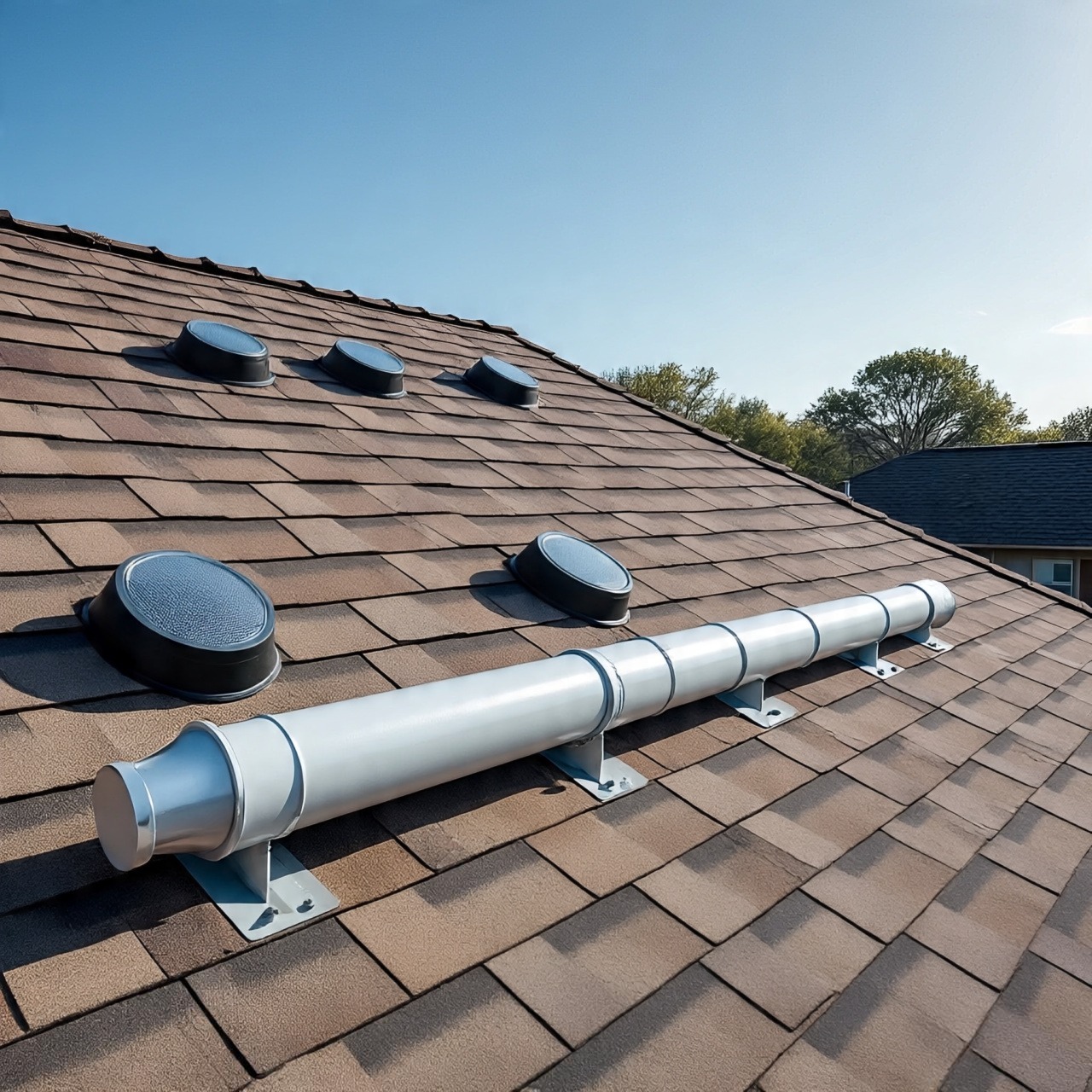 Roof ventilation system with ridge vents and soffits