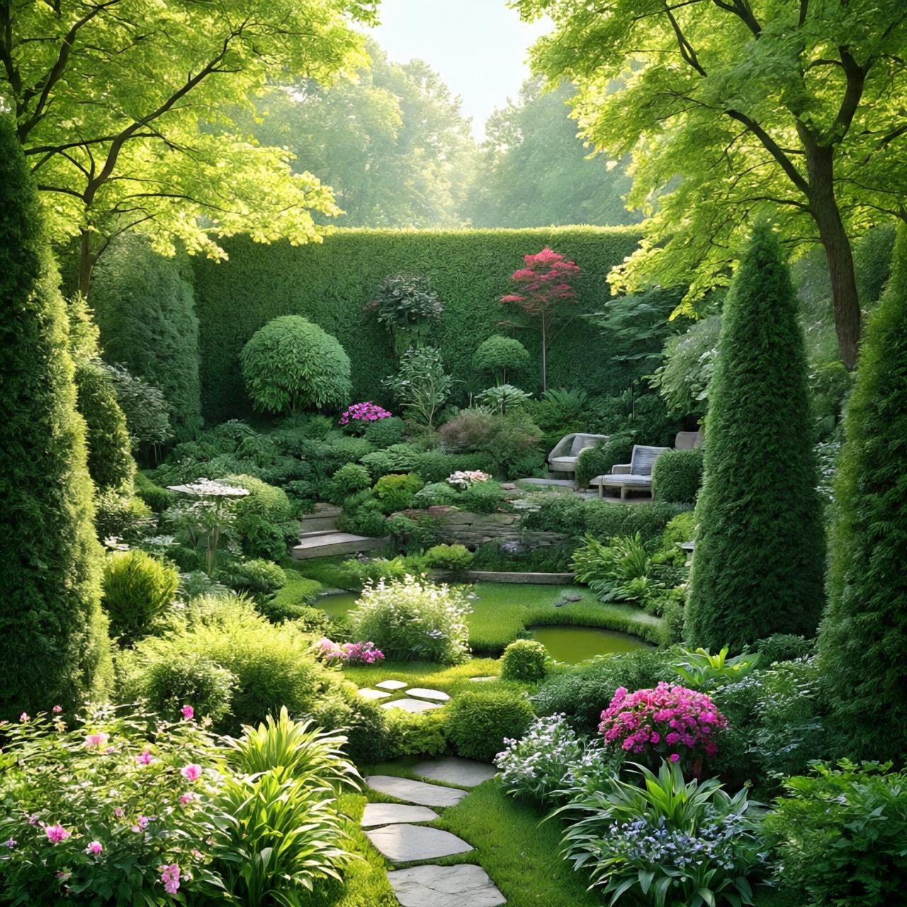 layered garden design with plants