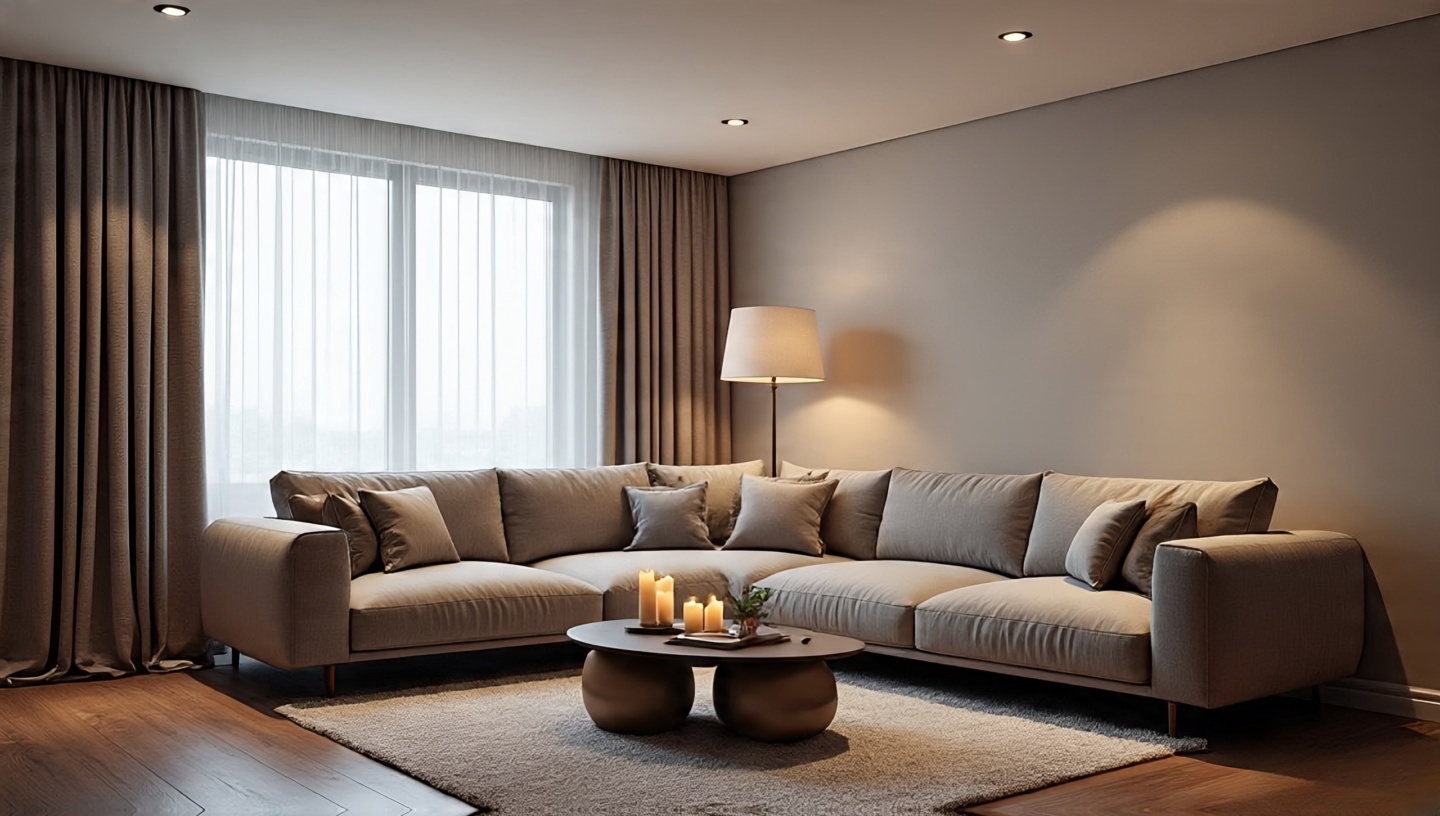Comparison of harsh cool overhead lighting versus warm layered lamps and candles showing mood difference