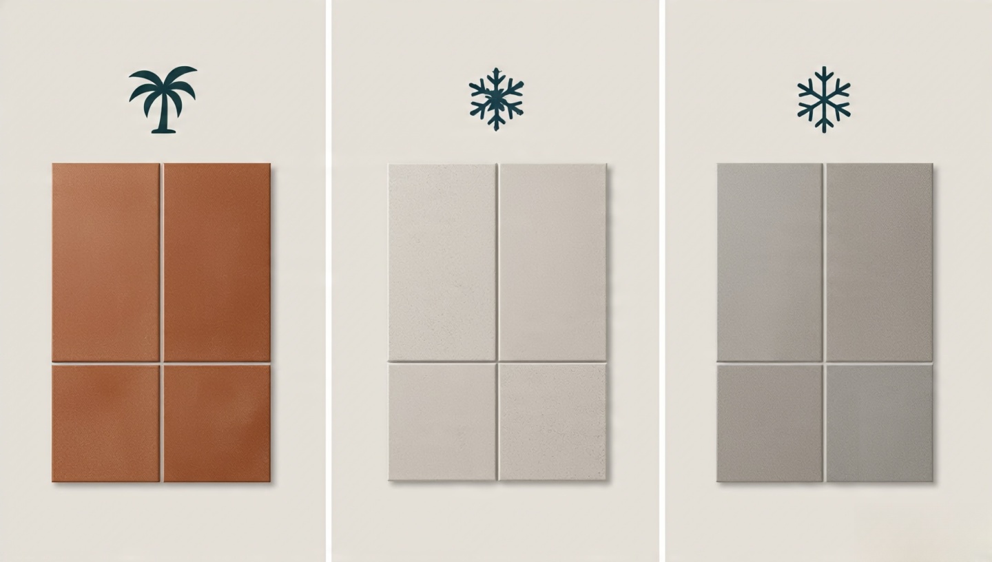 Mood board showing sealed terracotta and code-ready slip-resistant tiles