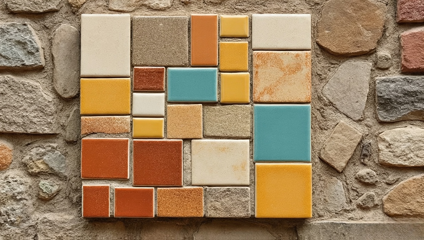 Stacked reclaimed vintage tiles for sustainable Boho design
