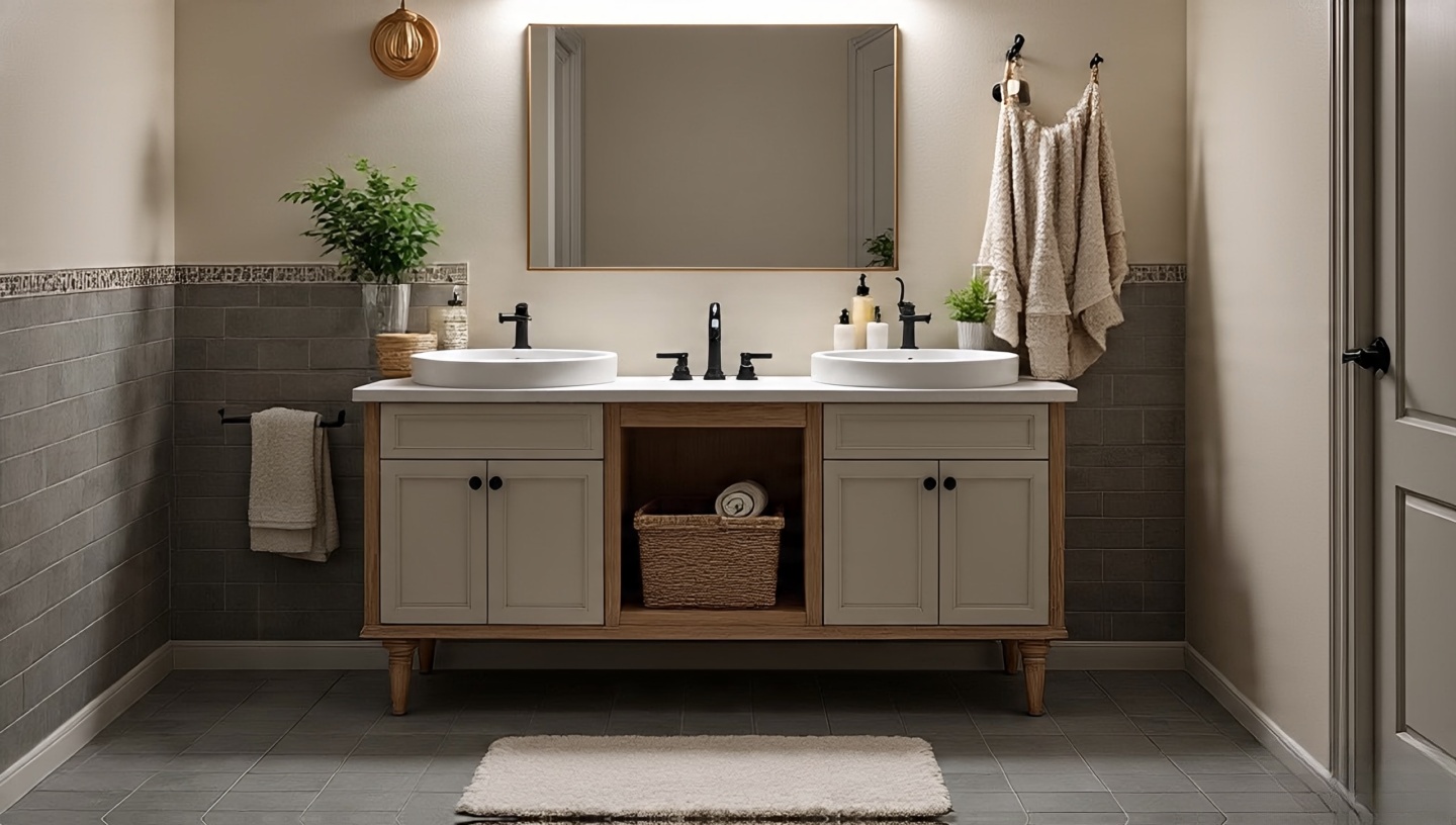 Family-friendly Boho bathroom with slip-resistant tile floor
