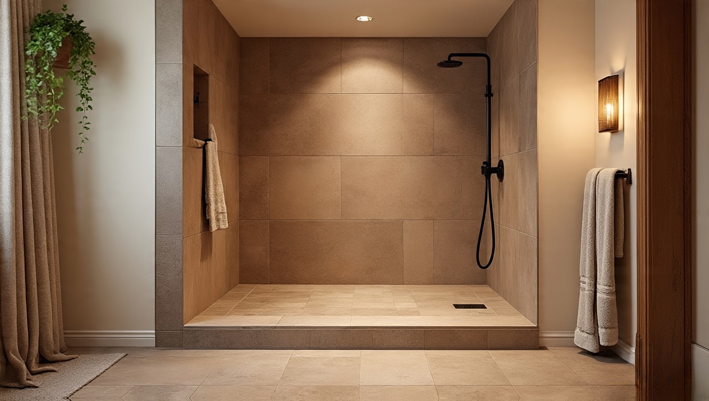 Accessible walk-in shower with slip-resistant Boho tiles