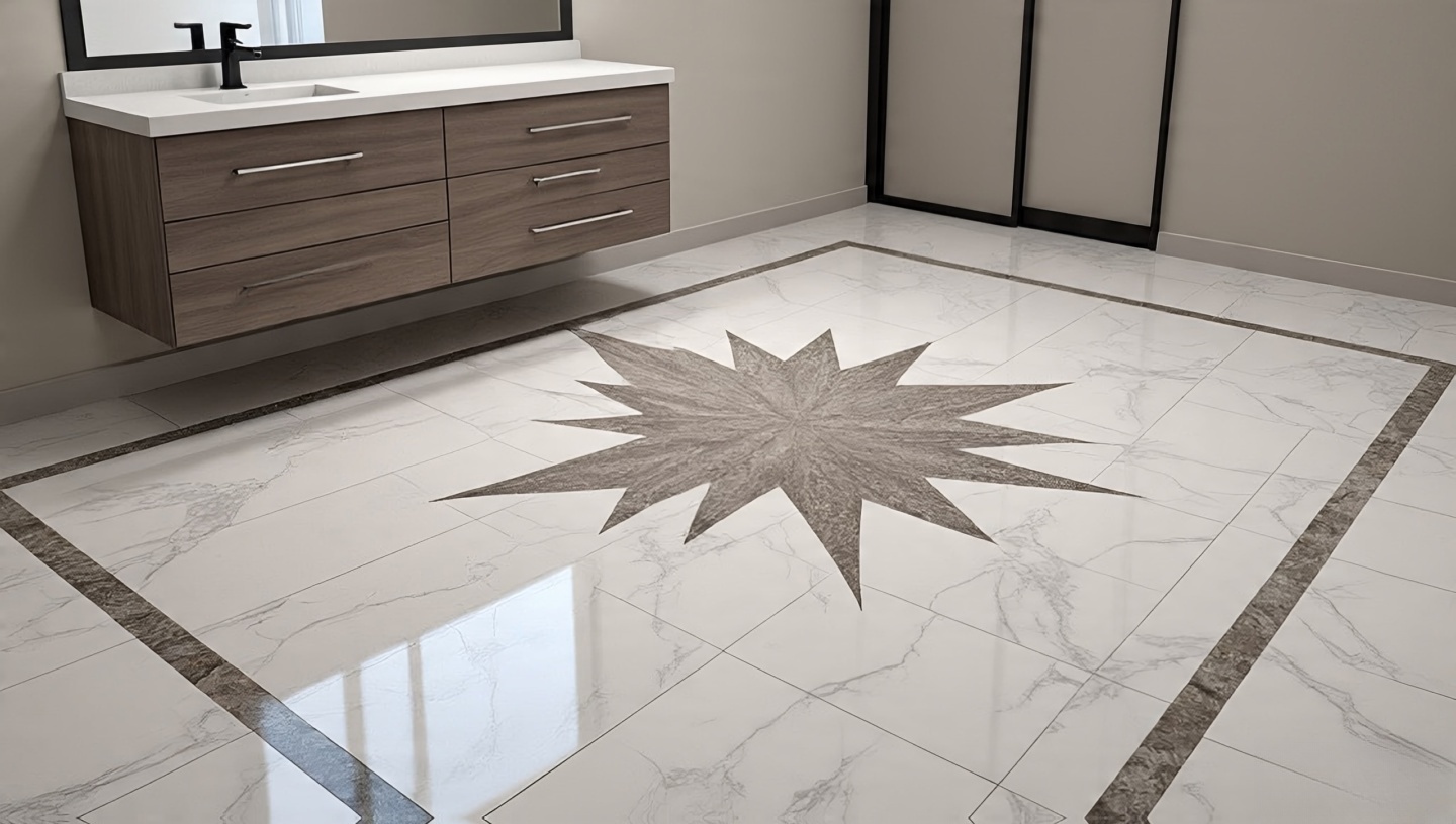 Dry-laid tile samples for planning balanced Boho layouts