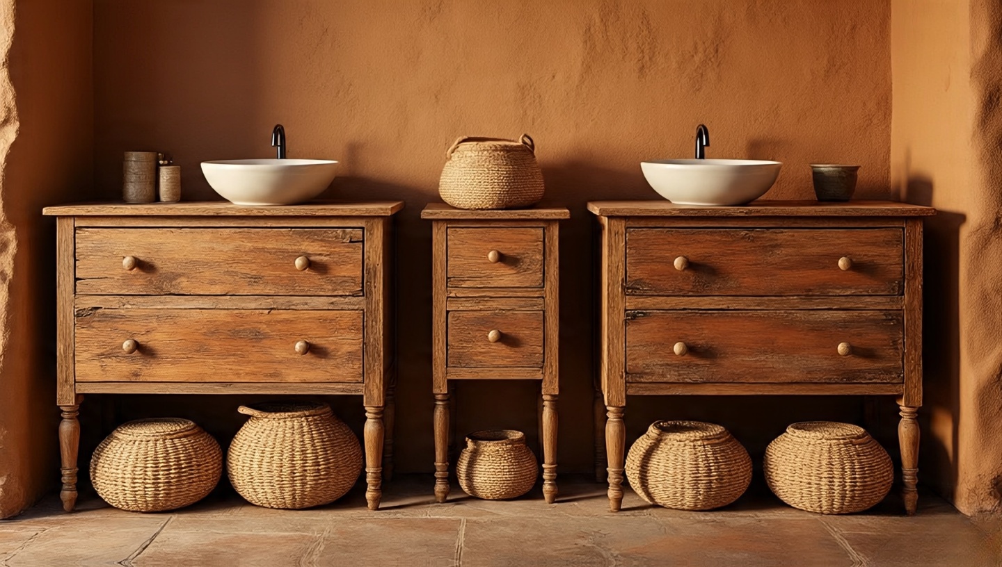 Reclaimed wood farmhouse vanity with artisanal basin