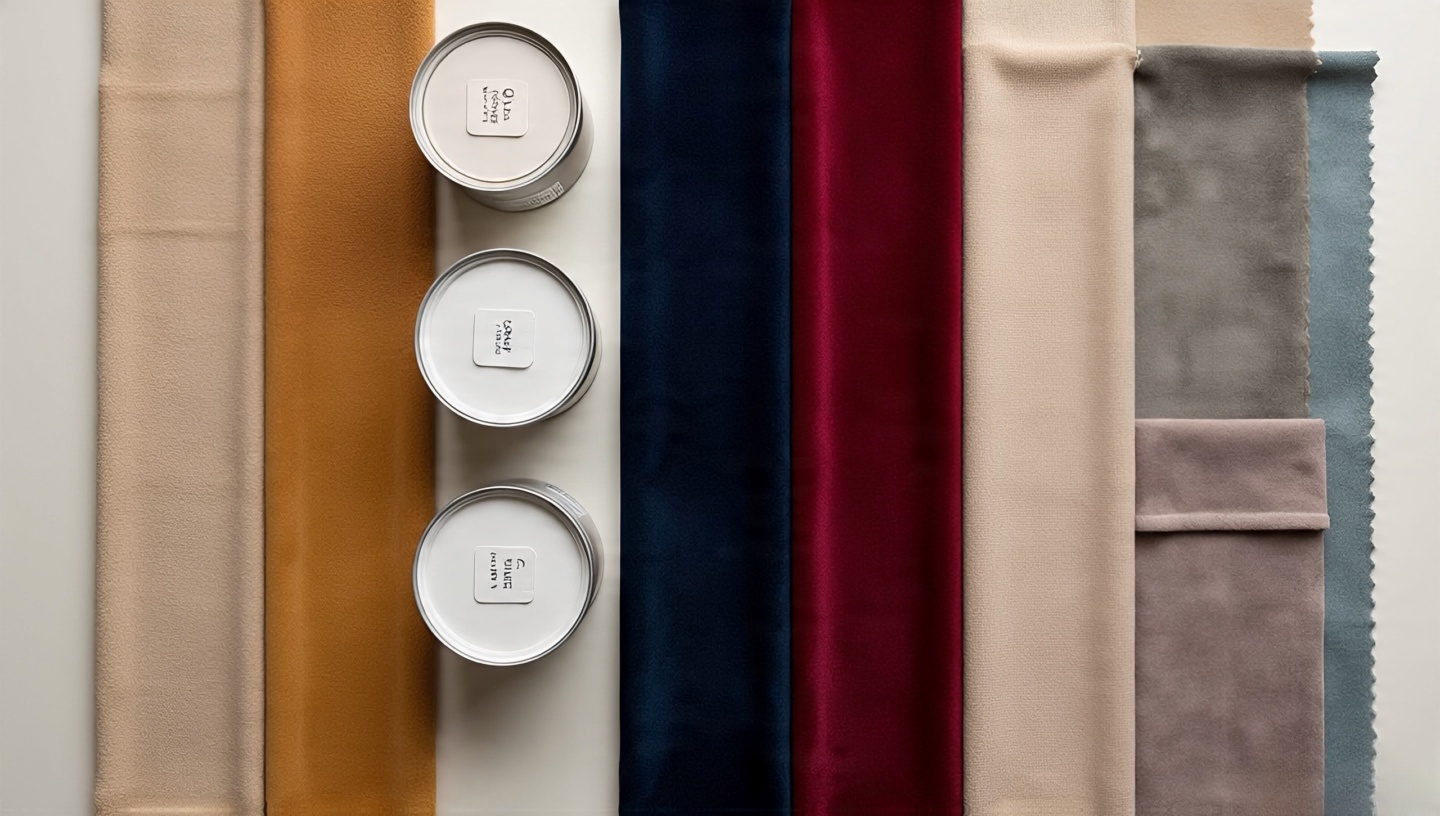 Cost and value comparison with paint swatches of neutrals and jewel tones in a flat lay