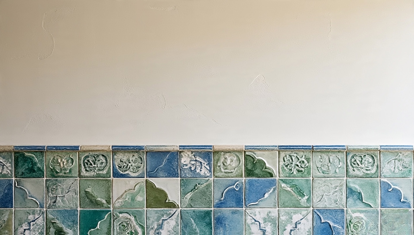 Half-tiled wall with artisan zellige paired with limewash
