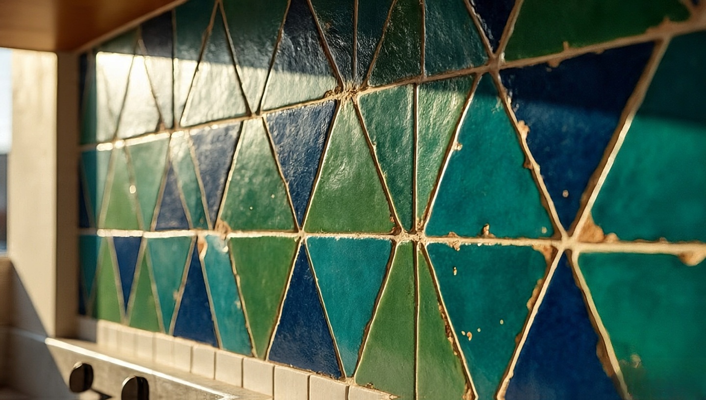 Zellige Moroccan tile backsplash adding texture and light to a boho kitchen